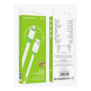 Кабель USB-Lightning Borofon BX89 2.4 A ПВХ плоский 1м White Green
