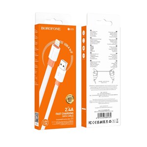 Кабель USB-Lightning Borofon BX89 2.4 A ПВХ плоский 1м White Orange