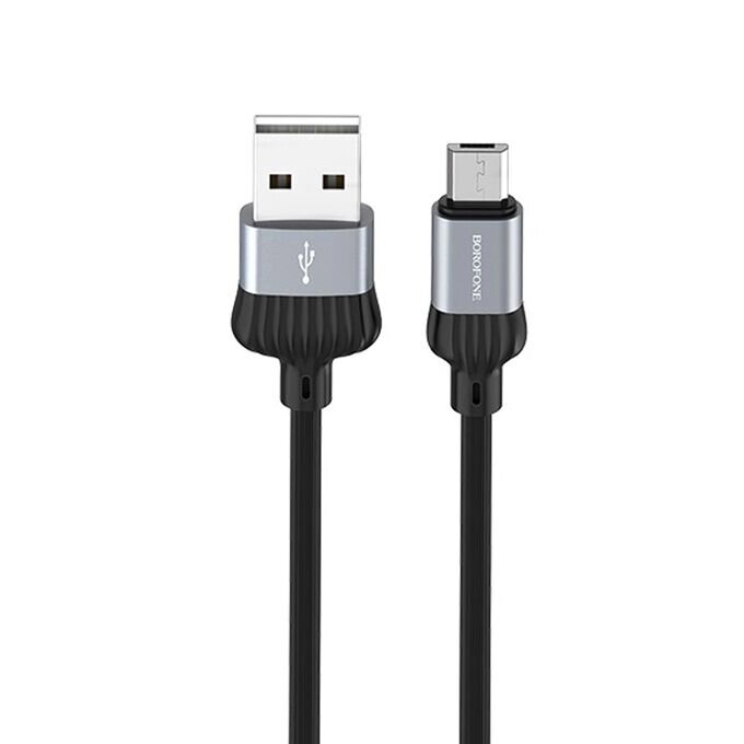 Кабель USB-MicroUSB Borofon BX28 Dignity, 2.4A рифленый круглый 1м, коробка Metal Grey от компании Медиамир - фото 1