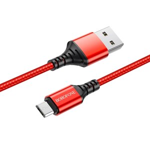 Кабель USB-MicroUSB Borofon BX54 Ultra bright 2.4A нейлон 1м Red