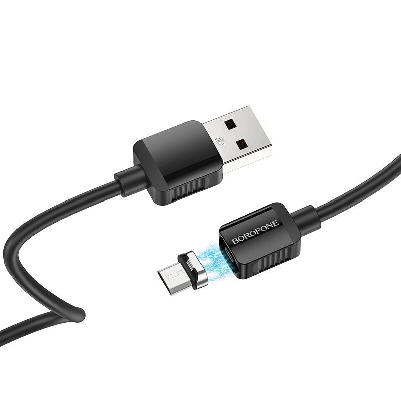 Кабель USB-MicroUSB Borofon BX57 Effective 2,4А TPE 1м съемный магнитный наконечник Black от компании Медиамир - фото 1