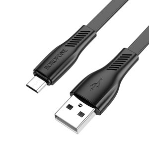 Кабель USB-MicroUSB Borofon BX85 Auspicious 2,4А ПВХ плоский 1м Black