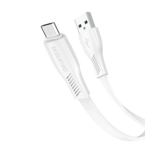 Кабель USB-MicroUSB Borofon BX85 Auspicious 2,4А ПВХ плоский 1м White
