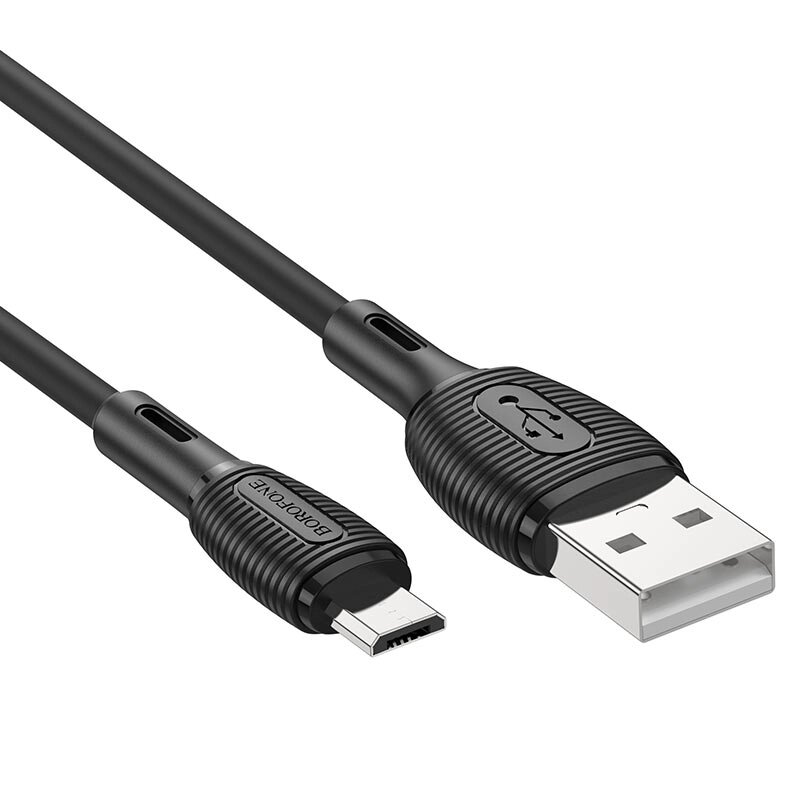 Кабель USB-MicroUSB Borofon BX86 2,4А силикон 1м Black сд от компании Медиамир - фото 1