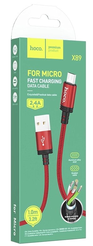 Кабель USB-MicroUSB Hoco X89 Wind 2.4А, нейлон 1м Red м от компании Медиамир - фото 1