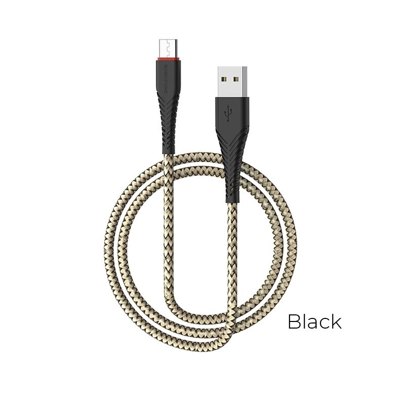 Кабель USB-TypeC Borofon BX25 Powerful, 2,4A, 1 м нейлон, Black от компании Медиамир - фото 1