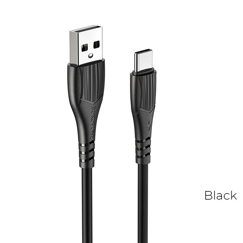 Кабель USB-TypeC Borofon BX86 3А силикон 1м Black от компании Медиамир - фото 1
