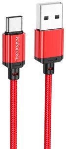Кабель USB-TypeC Borofon BX87 3.0A нейлон 1м Red пс