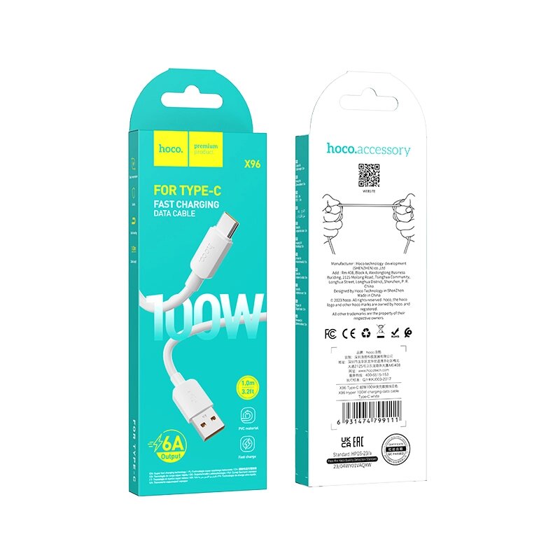 Кабель USB-TypeC Hoco X96 3.0А 27W ПВХ 1м White сд от компании Медиамир - фото 1