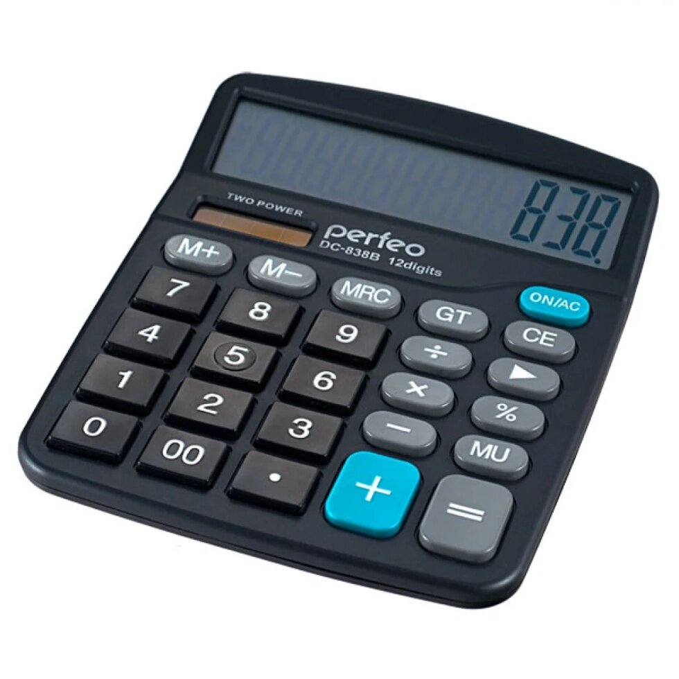 Калькулятор Perfeo PF_3288, бухгалтерский, 12-разрядный, GT, черный (DC-838B) ##от компании## Медиамир - ##фото## 1