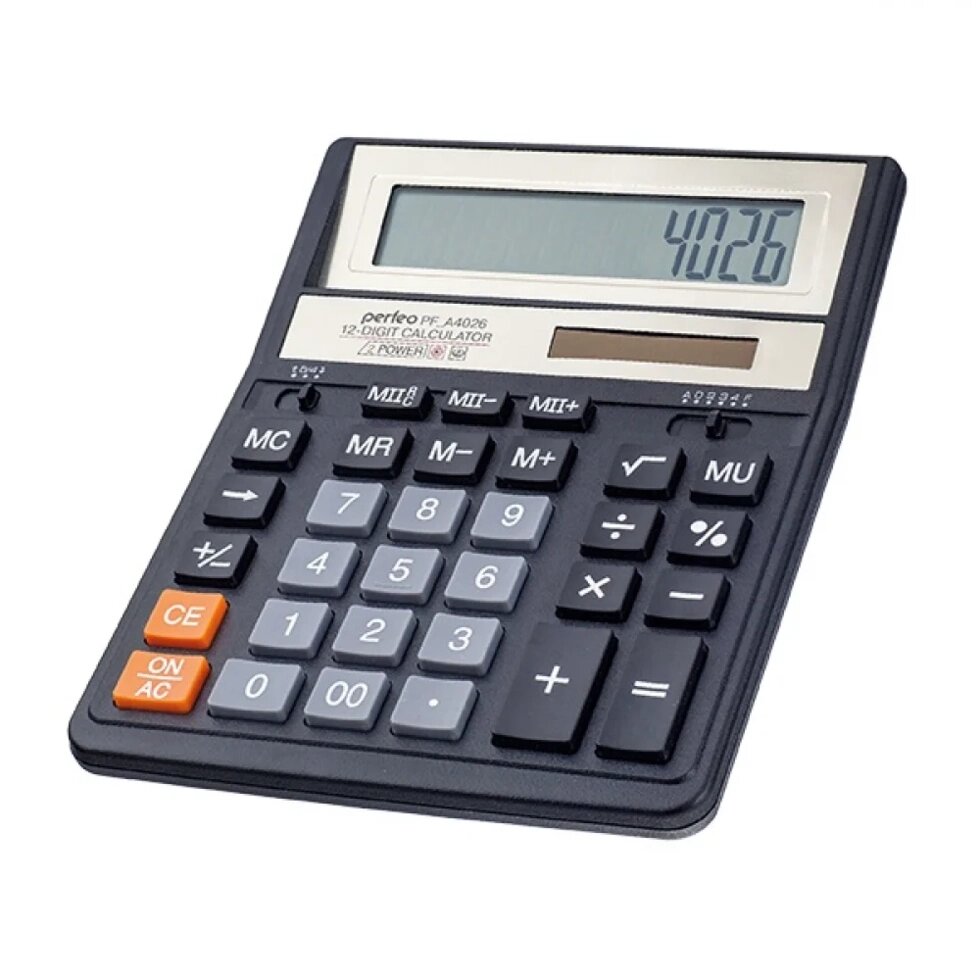 Калькулятор Perfeo PF-A4026, бухгалтерский, 12-разрядный, черный PF_A4026 ##от компании## Медиамир - ##фото## 1