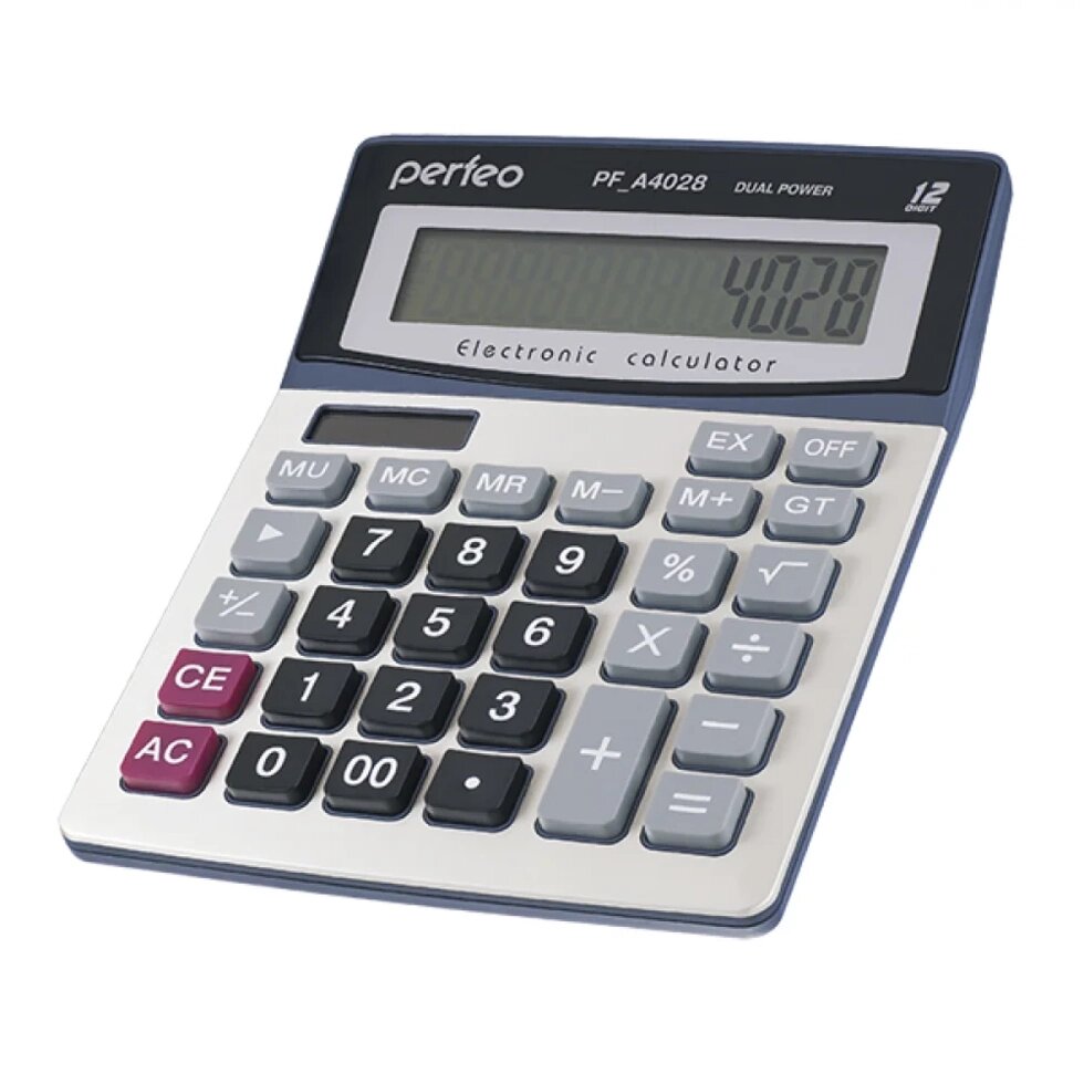 Калькулятор Perfeo PF-A4028, бухгалтерский, 12-разрядный, GT, серебристый от компании Медиамир - фото 1