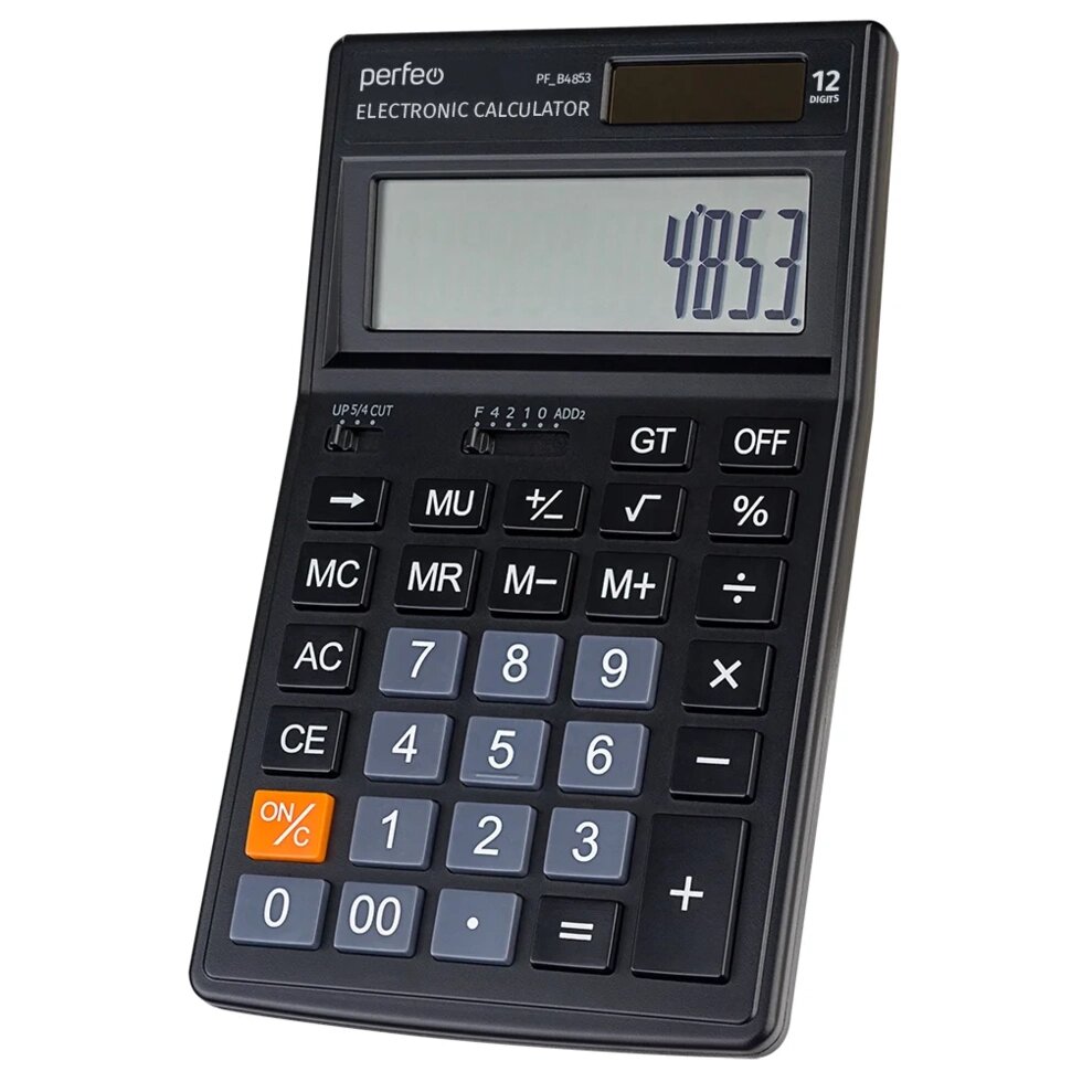 Калькулятор Perfeo PF_B4853, бухгалтерский, 12-разрядный, черный от компании Медиамир - фото 1