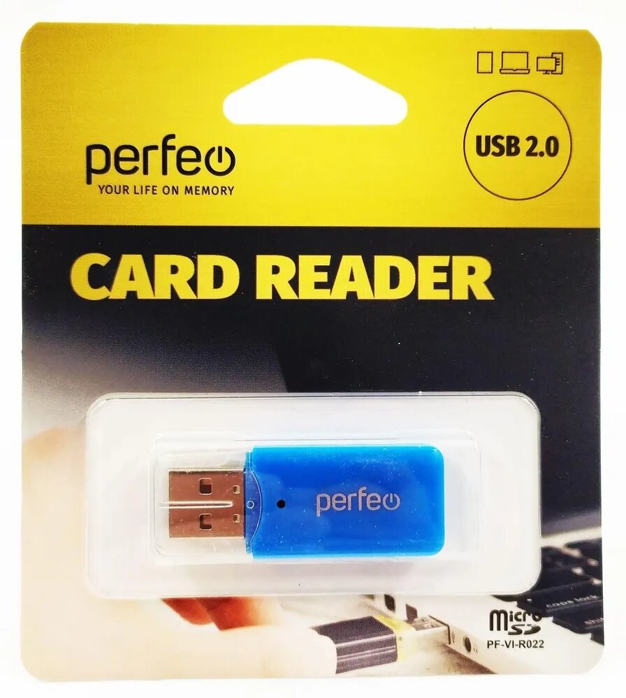 Картридер Perfeo Micro SD, (PF-VI-R022 Blue) синий PF_3791 от компании Медиамир - фото 1