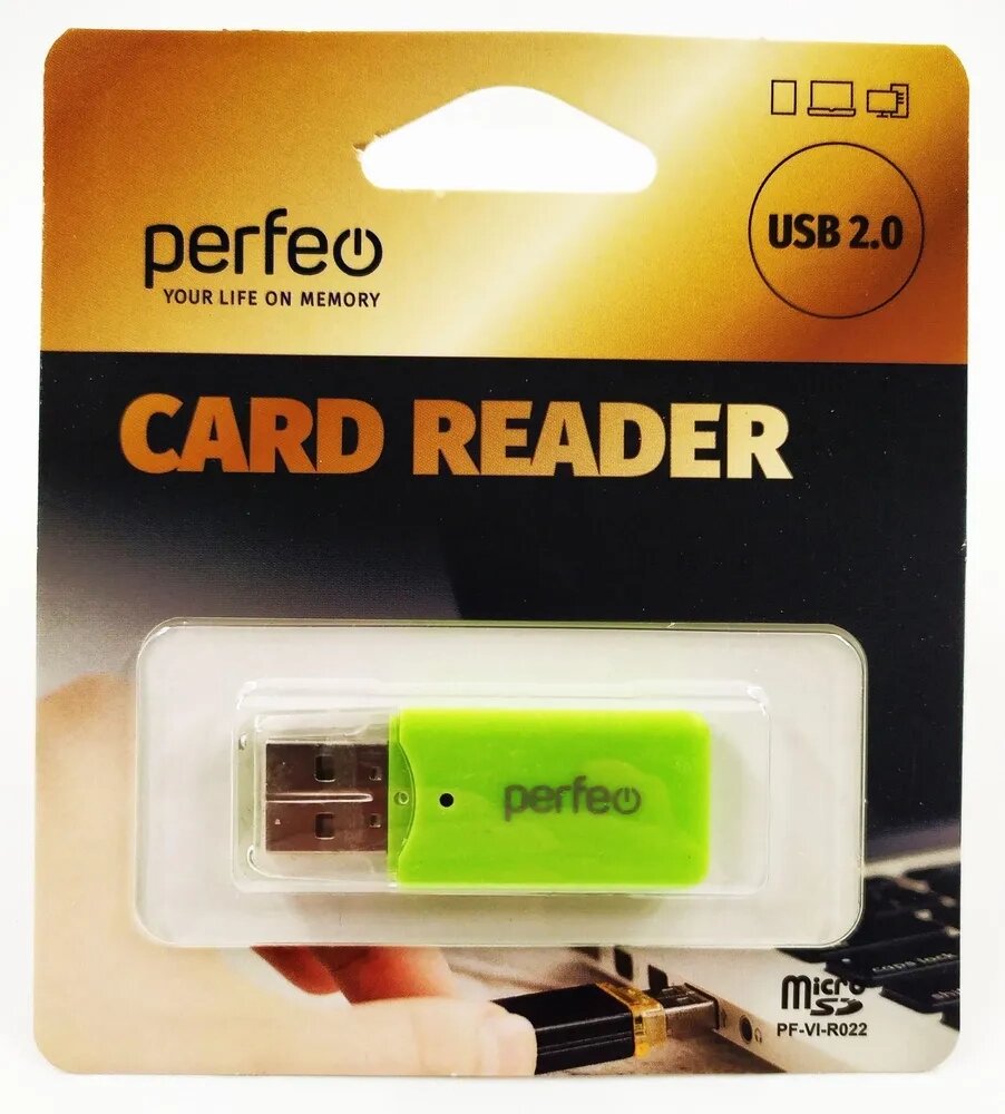 Картридер Perfeo Micro SD, (PF-VI-R022 Green) зелёный PF_С3792 от компании Медиамир - фото 1