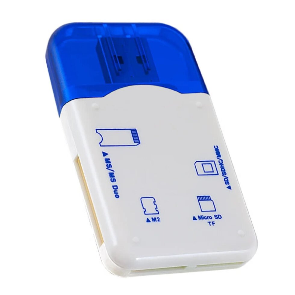 Картридер Perfeo SD/MMC+Micro SD+MS+M2, (PF-VI-R010 Blue) синий PF_4257 от компании Медиамир - фото 1