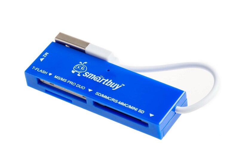 Картридер Smartbuy 717, USB 2.0 SD/microSD/MS/M2, голубой (SBR-717-B) от компании Медиамир - фото 1