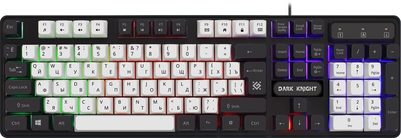Клавиатура Defender игровая Dark Knight GK-077 RU, бел-черн,104кн, радужная подсветка (45078) от компании Медиамир - фото 1