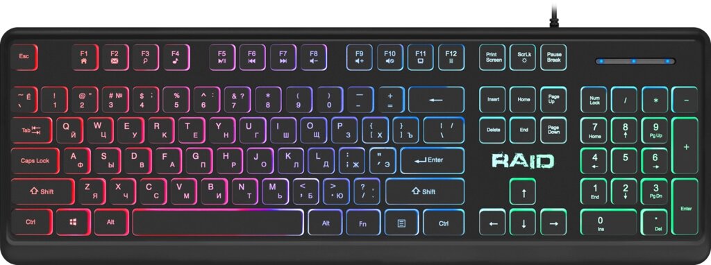 Клавиатура Defender игровая Raid GK-778DL RU, Rainbow, плоская, тихий ход, 104 кнопки (45778) от компании Медиамир - фото 1