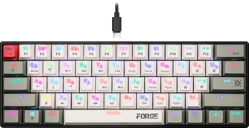 Клавиатура механическая Bluetooth DEFENDER Forge GK-345 RU 3в1,61кн+keycap set, корч. св, АКБ (45345) от компании Медиамир - фото 1