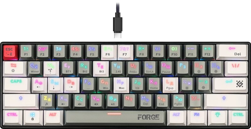 Клавиатура механическая Bluetooth DEFENDER Forge GK-345 RU, 3в1,61кн+keycap set, крас. св, АКБ (45346) от компании Медиамир - фото 1