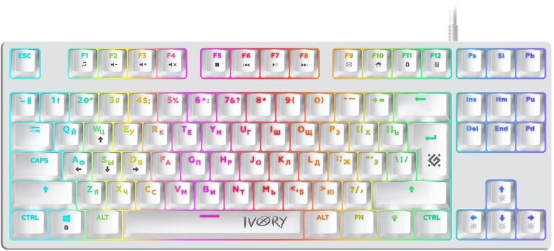 Клавиатура механическая DEFENDER Ivory GK-579 RU, белая 87кн,1.5м, крас. свитчи, RGB тихая  (45579) от компании Медиамир - фото 1