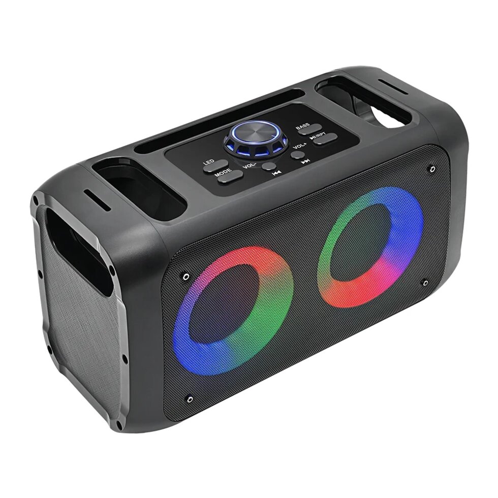 Колонка Bluetooth Perfeo "DUAL RING" 3", 10Bт, LED, FM, MP3, USB/microSD, AUX, TWS, MIC, черная PF_B4984 от компании Медиамир - фото 1