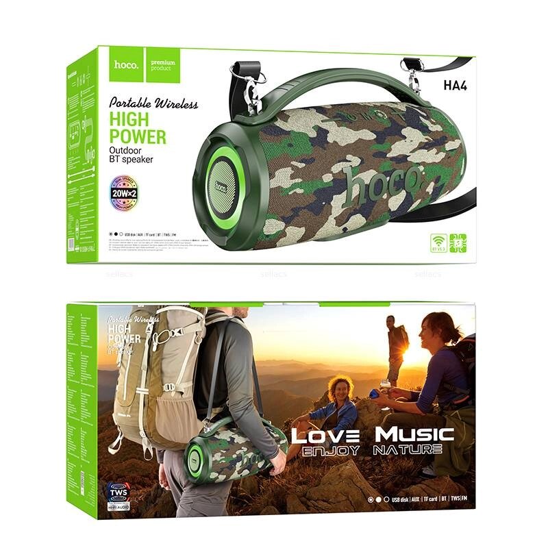 Колонка портативная HOCO HA4 MINI 2*15W 3000mAh LED, FM , MP3, USB, AUX Camouflage д от компании Медиамир - фото 1