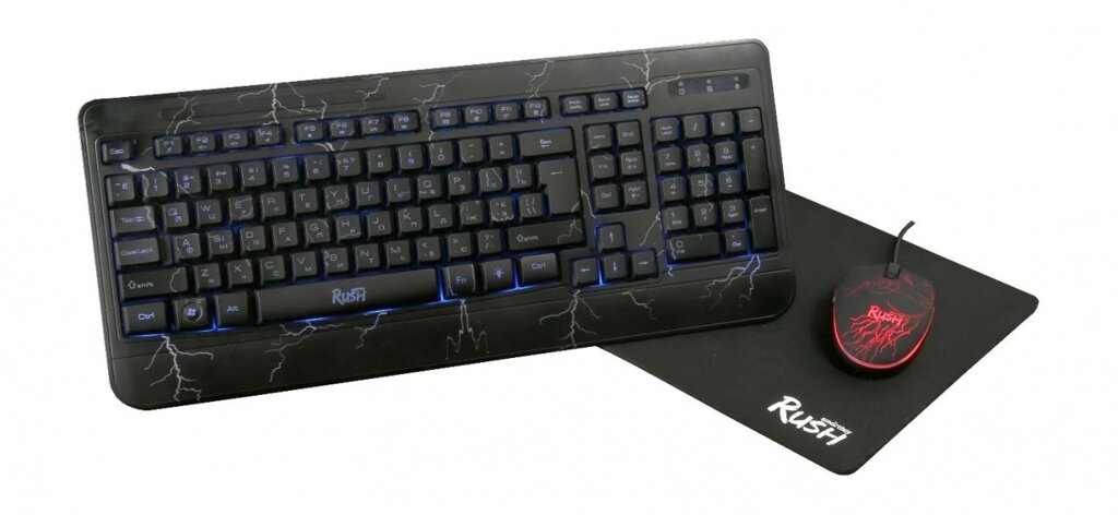Комплект ИГРОВОЙ клавиатура+мышь+коврик Smartbuy Rush Thunderstorm черный (SBC-715714G-K) /20 от компании Медиамир - фото 1