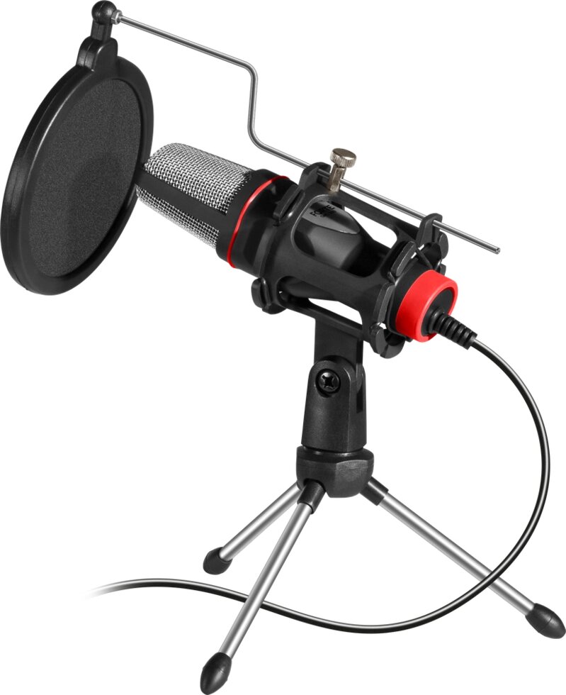 Микрофон Defender Игровой стрим Forte GMC 300  Jack 3,5 мм, тренога+фильтр, провод 1.5 м  (64630) от компании Медиамир - фото 1