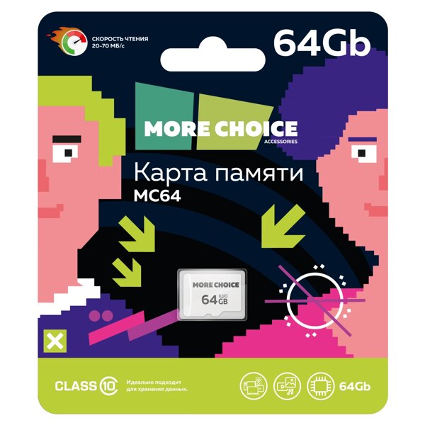More choice Карта памяти 64Gb Micro-SD Class10 V10 MC64 (Black White ...
