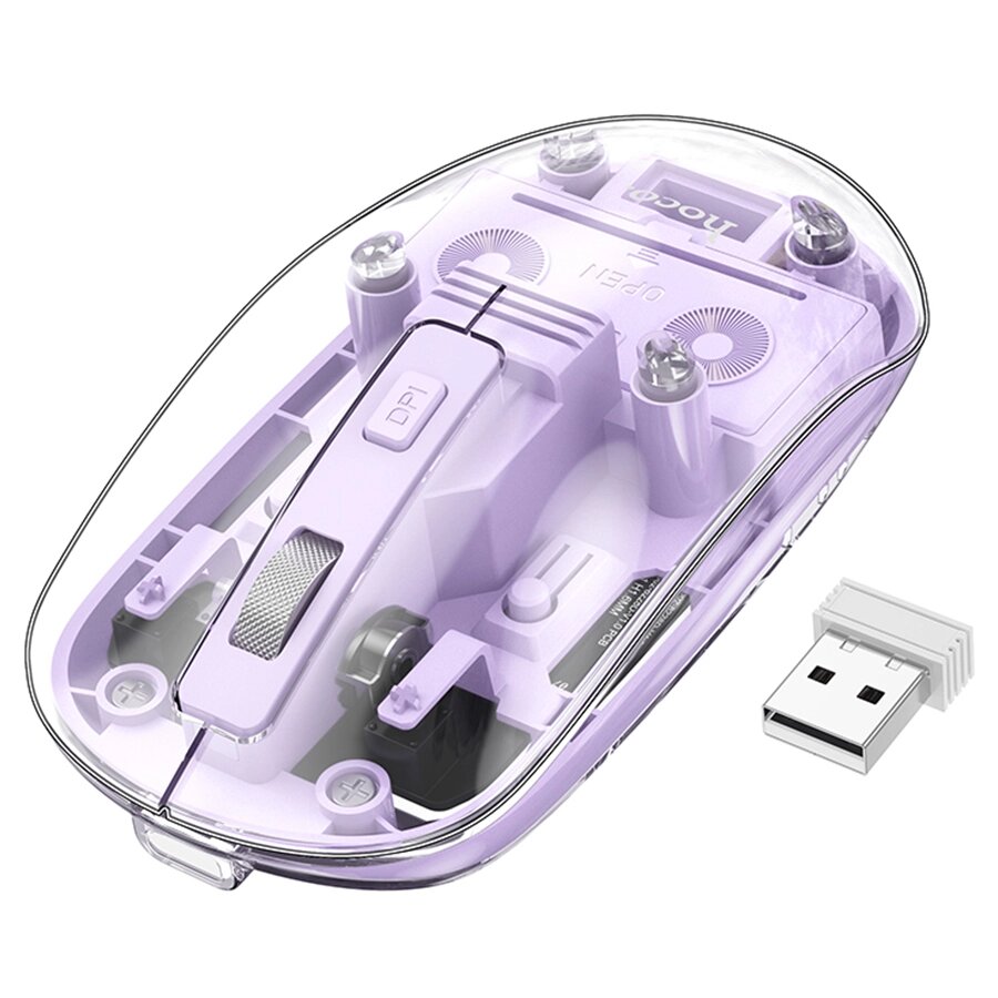 Мышь беспроводная+Bluetooth HOCO GM29 4 кн, 1600Dpi , ПРОЗРАЧНАЯ,  Коробка  Romantic Purple от компании Медиамир - фото 1