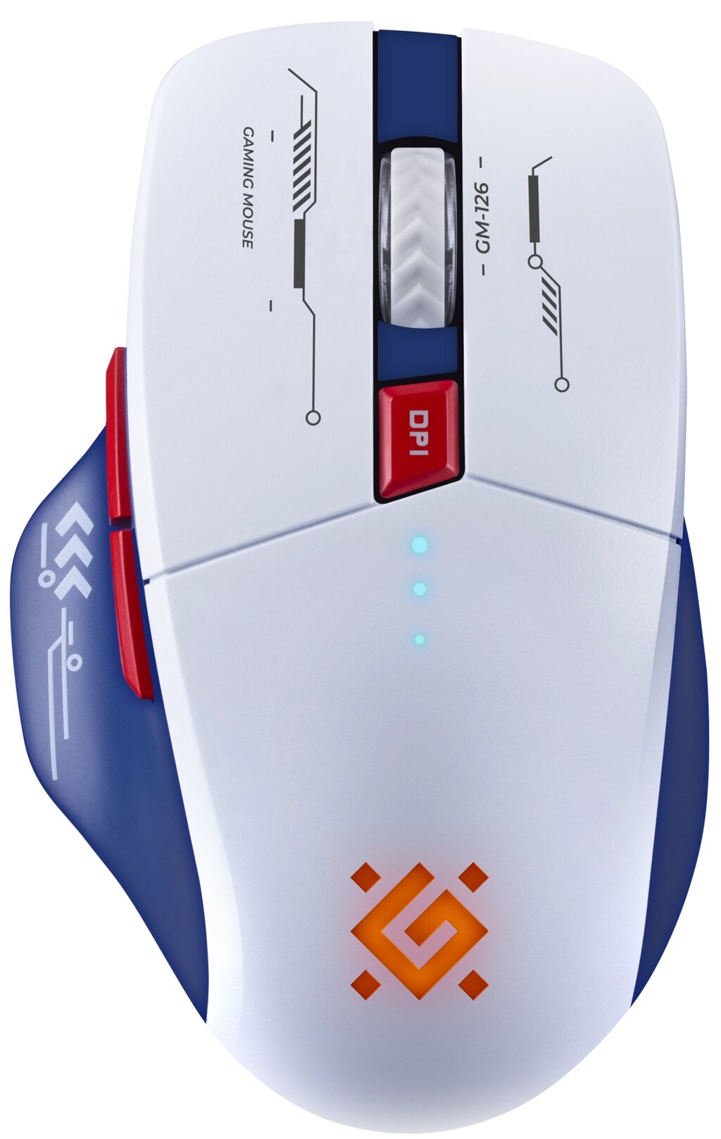 Мышь DEFENDER игровая бесп,+ Bluetooth 2,4G Tisa GM-126 бел+син, LED,7D,1600dpi (52126) от компании Медиамир - фото 1