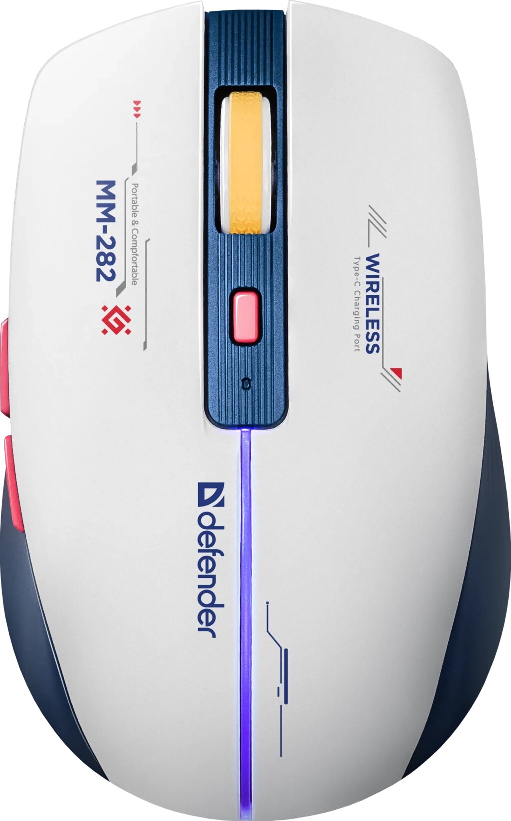 Мышь DEFENDER игровая беспроводная Dila MM-282 бел+син, LED,6D,2.4,1800dpi  АКБ (52282) от компании Медиамир - фото 1