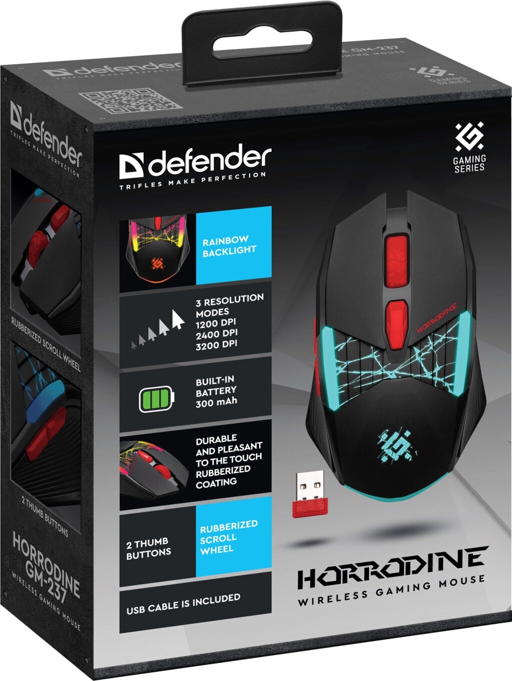 Мышь DEFENDER игровая беспроводная Horrodine GM-237 черный,6кн,3200dpi, радужная АКБ (52237) от компании Медиамир - фото 1
