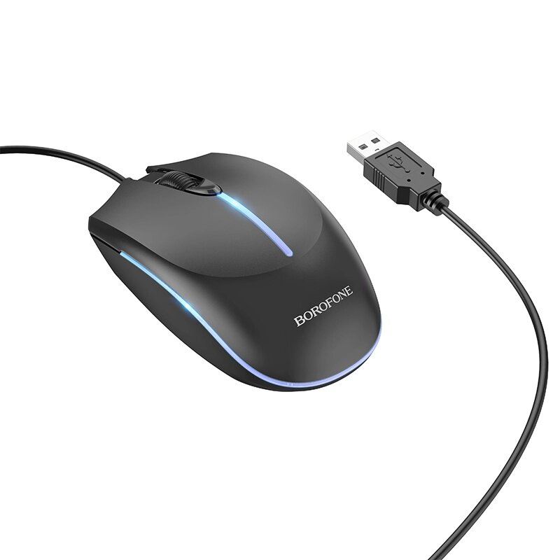 Мышь проводная Borofone BG10 Soaring game 3 кнопки 1000Dpi подсветка блистер Black сд от компании Медиамир - фото 1