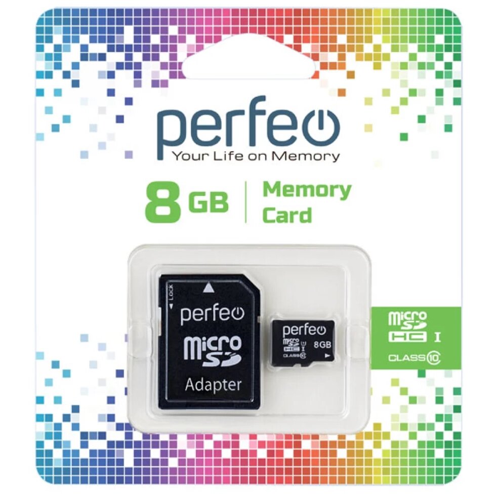 Perfeo micro SDHS 8GB Class10 (с адаптером SD) от компании Медиамир - фото 1
