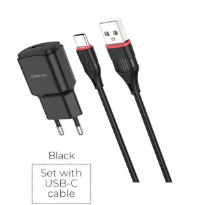 ЗУ Сетевое Borofon BA48A Orion 1*USB 2,1А + кабель Type-C cable, коробка Black