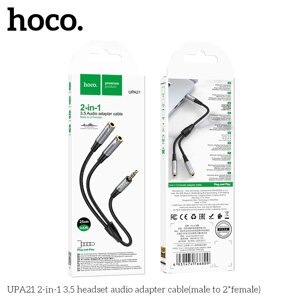 Кабель Jack 3,5 out - 2*Jack3.5 in HOCO UPA21f 0.25 м Metal Grey