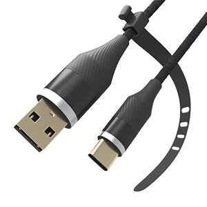 Кабель RITMIX RCC-430QC Black USB3.0 - Type-C, LED-подсветка, 1 м, 2.8 А, тканевая оплетка, коробка