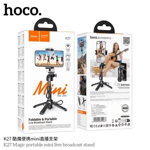 Держатель Монопод-трипод Hoco K27 4.5-7 дюймов, телескоп до 390мм, BT пульт управления Black