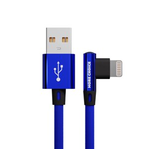 Кабель More choice USB - Lightning K27i 2.1A нейлон 1м Угловой + держатель для кабеля (Blue)