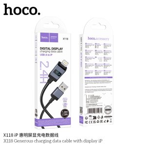 Кабель USB-Lightning HOCO X118 2.4A LED экран, нейлон 1.0м Black д в Ростовской области от компании Медиамир