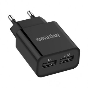 ЗУ сетевое SmartBuy FLASH, 2.1 А+1 А , черное, 2 USB (SBP-2010)