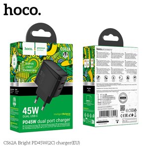 ЗУ Сетевое HOCO CS62A 2*TypeC 45W быстрая зарядка Black д