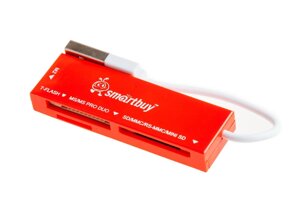 Картридер Smartbuy 717, USB 2.0 SD/microSD/MS/M2, красный (SBR-717-R)