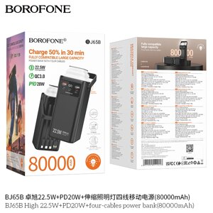 Внешний аккумулятор 80000mAh Borofone BJ65B 2USB+TypeC 22.5W + PD20W + четыре кабеля Black д