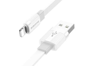 Кабель USB-Lightning Borofon BX89 2.4 A ПВХ плоский 1м White Grey