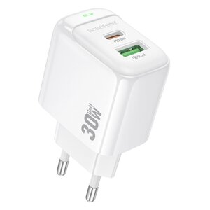 ЗУ Сетевое Borofon BAS45A 1USB+1TypeC 3,0A QC3.0+PD 30W быстр зарядка White