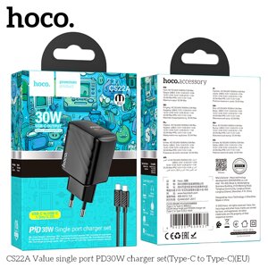 ЗУ Сетевое HOCO CS22A 1Type-C 3.0A PD 30W + кабель Type-C/Type-C 1м Black сд